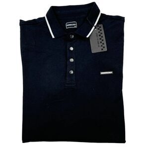 New Members Only Men US XXL Black Polo T-Shirt Buttons Stand Collar Short Sleeve